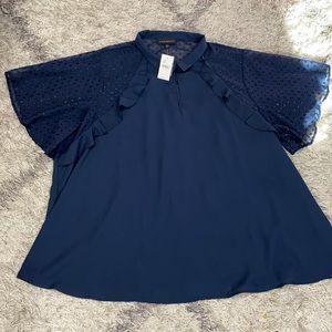 Lane Bryant navy blue flutter sleeve blouse sz 24